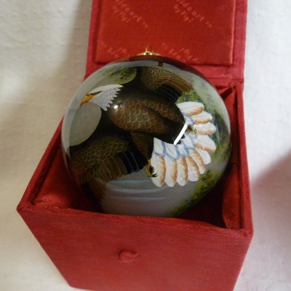 2 Inside Art Blown Glass Hand Painted Ornaments by FIGI Bald Eagle & Coyotes - Picture 3 of 11
